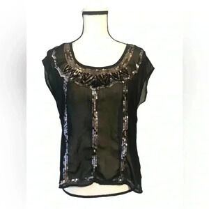 Y2K Decree Black Sheer Sequin Blouse Size Medium